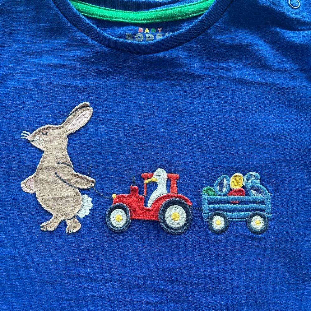 Baby Boden Blue Shirt with Green Trim
